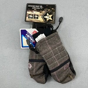 Sessions Riley Windowpane Plaid Mittens Gloves Womens Small Java‎ Snow Ski NWT